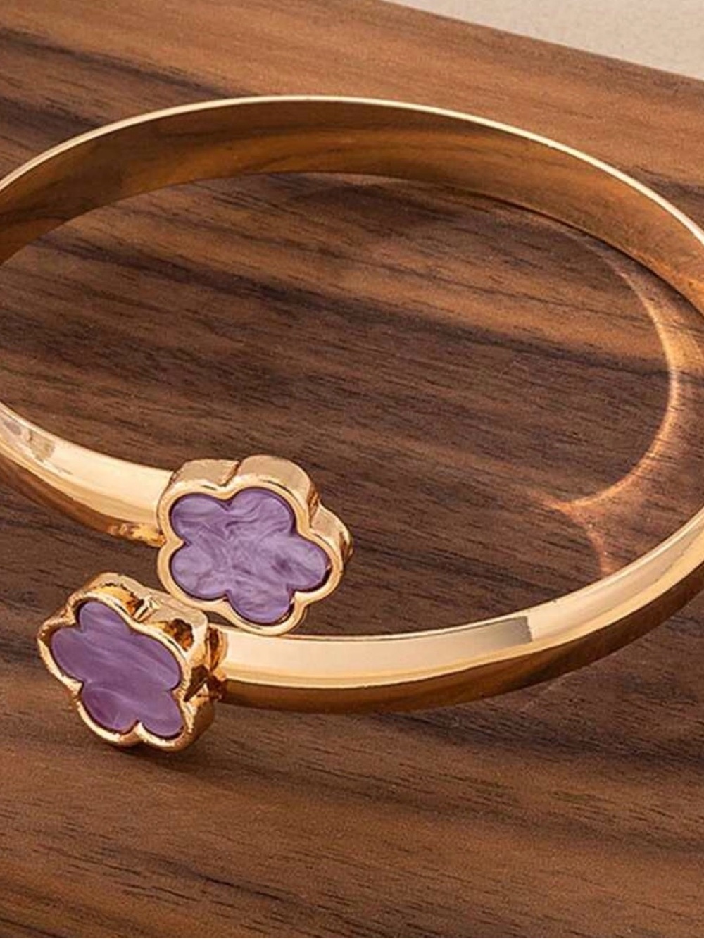 Boutique 9 Gold-Tone Open Bangle with Lavender Clover Ends